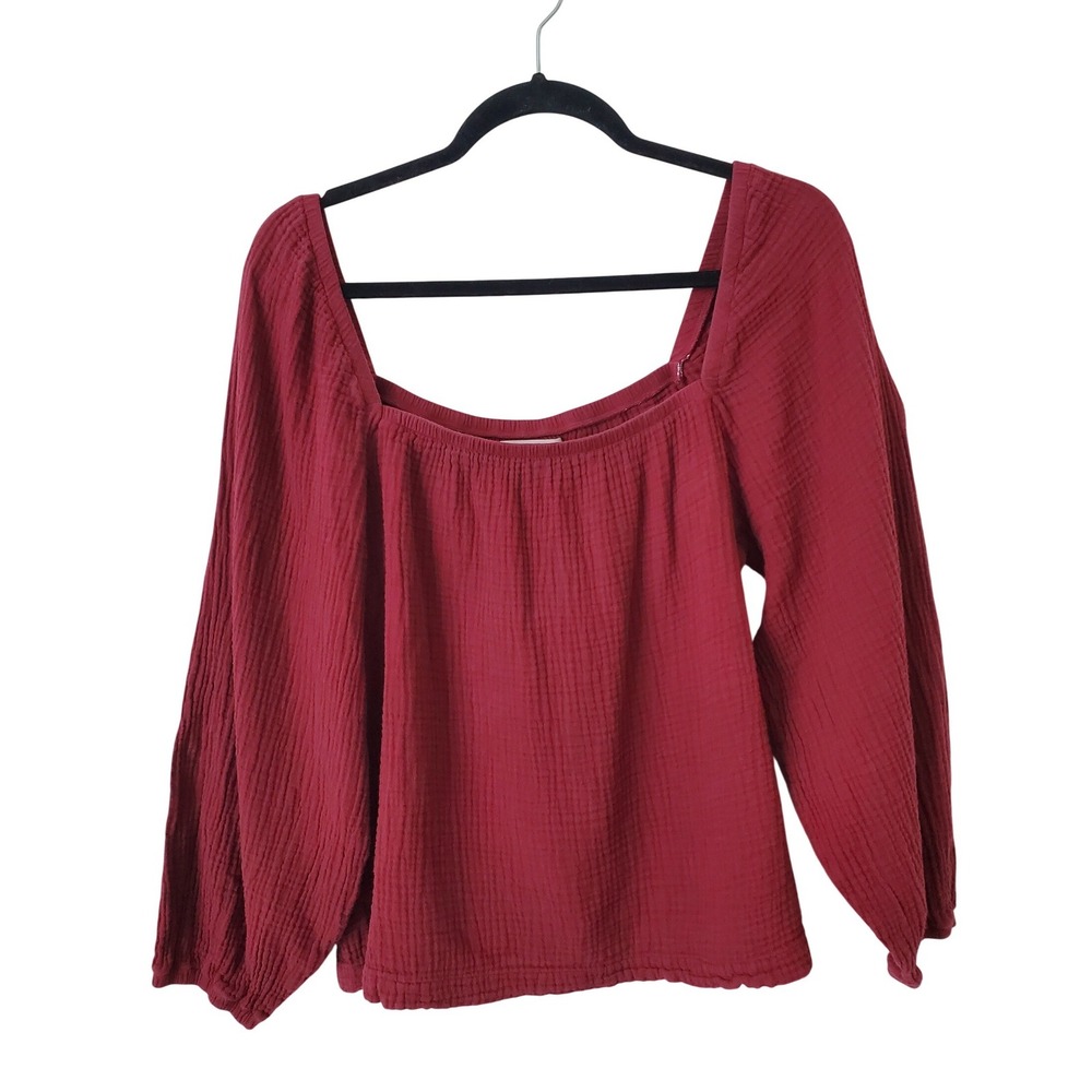 Cloth & Stone Anthropologie Cotton Crinkle Gauze Square Neck Top Large